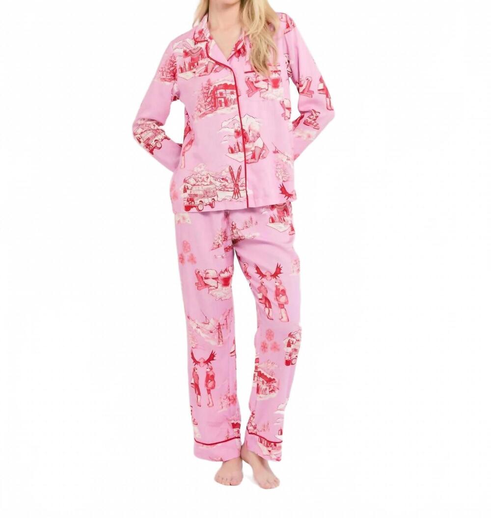 NEW KATIE KIME women's apres ski toile long sleeve pajama pants set in lilac cra